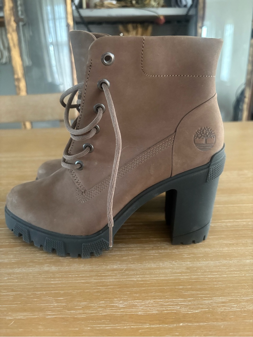 Timberland Brown Lace-Up Chunky Heel Boots